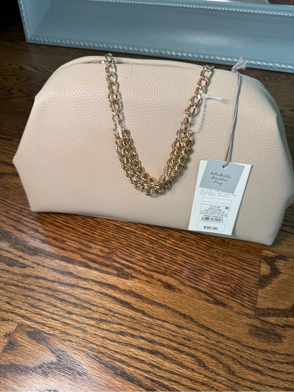 NWT A New Day Oversized Frame Clutch Pouch Bag with Gold Chain Strap Beige